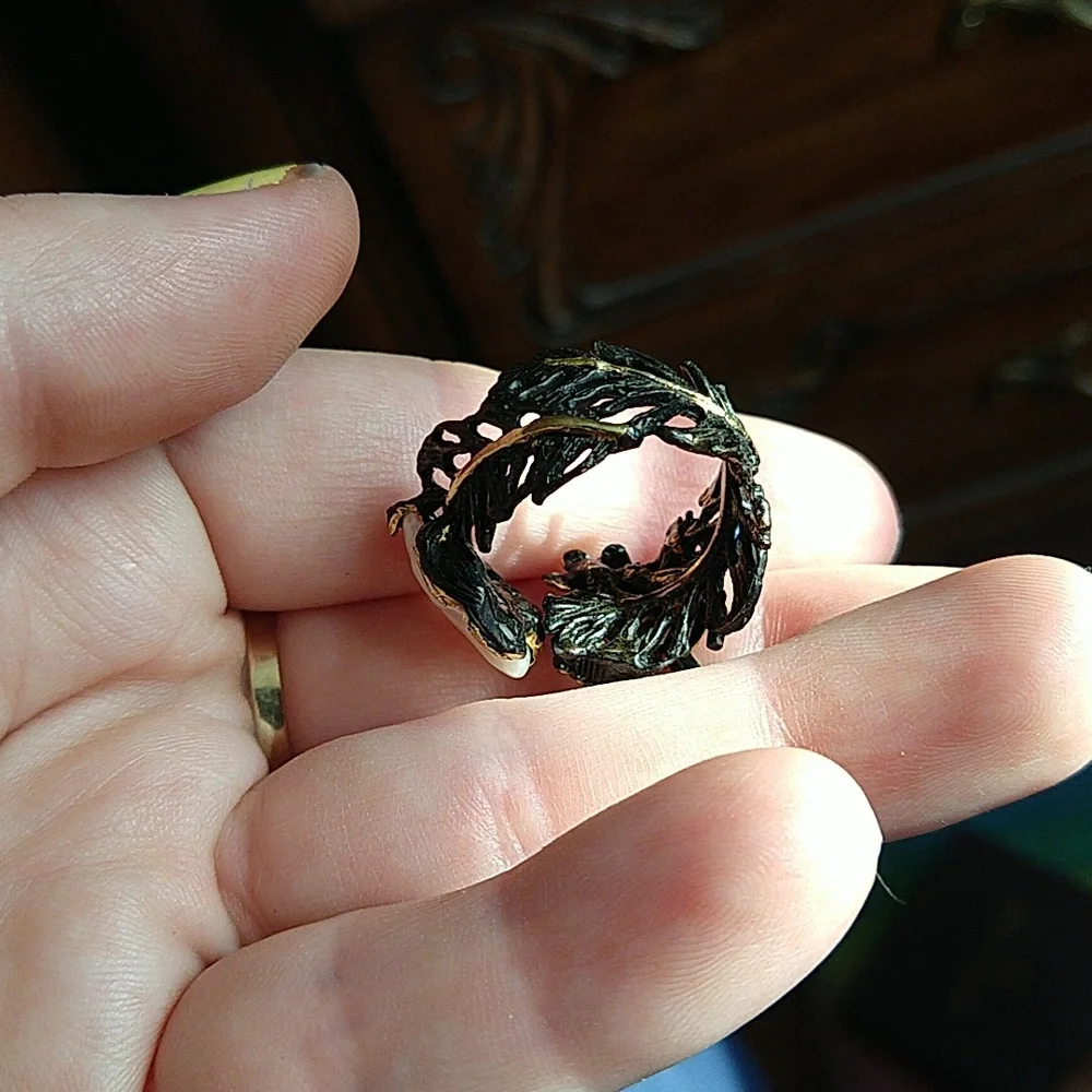 14k gold dipped 925 sterling silver oxidized coin pearl amethyst blue topaz ring - Picture 10 of 13